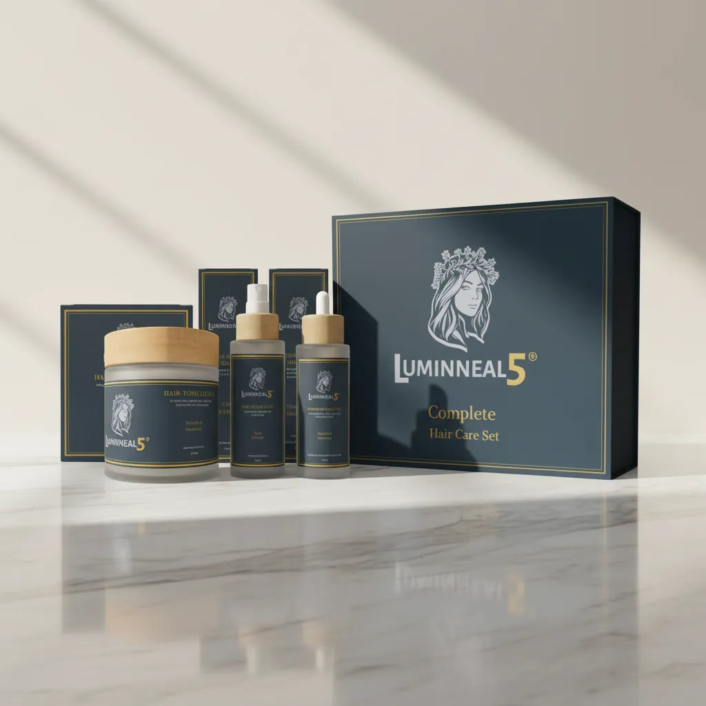 Luminneal5 damaged hair hair care set on a marble surface with a neutral background Damaged hair Set Hair-Tonic vpwvuf-su.myshopify.com Damaged hair Set Hair-Tonic vpwvuf-su.myshopify.com