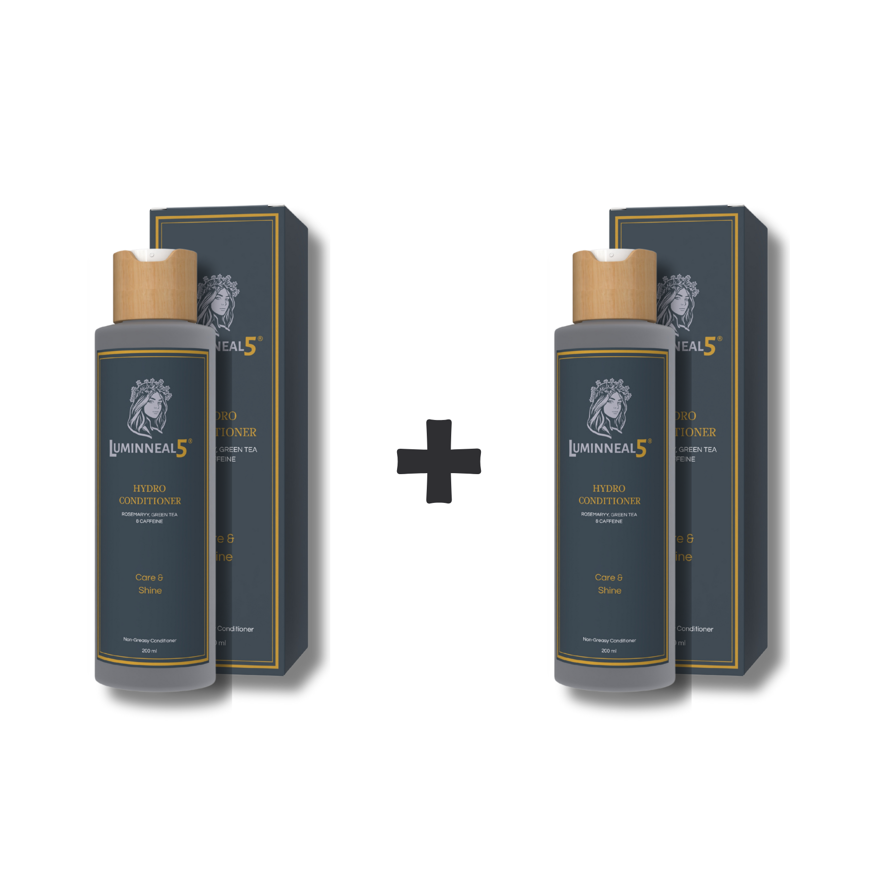 Two bottles of Lumineal5 hair hydro conditioner with packaging on a white background