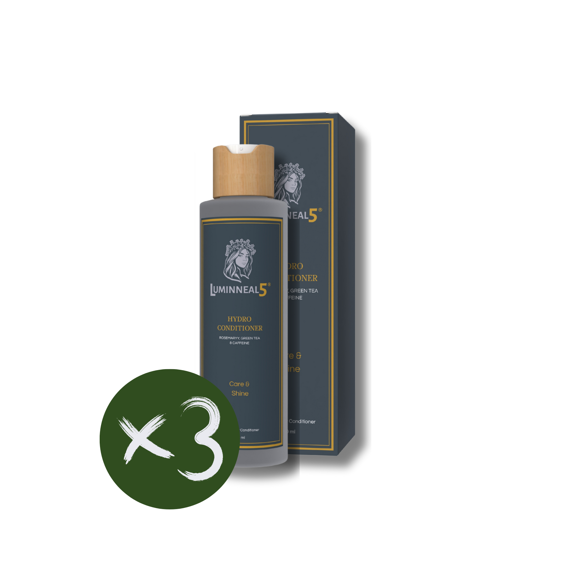 Lumineal5 hair hydro conditioner bottle with packaging on a white background