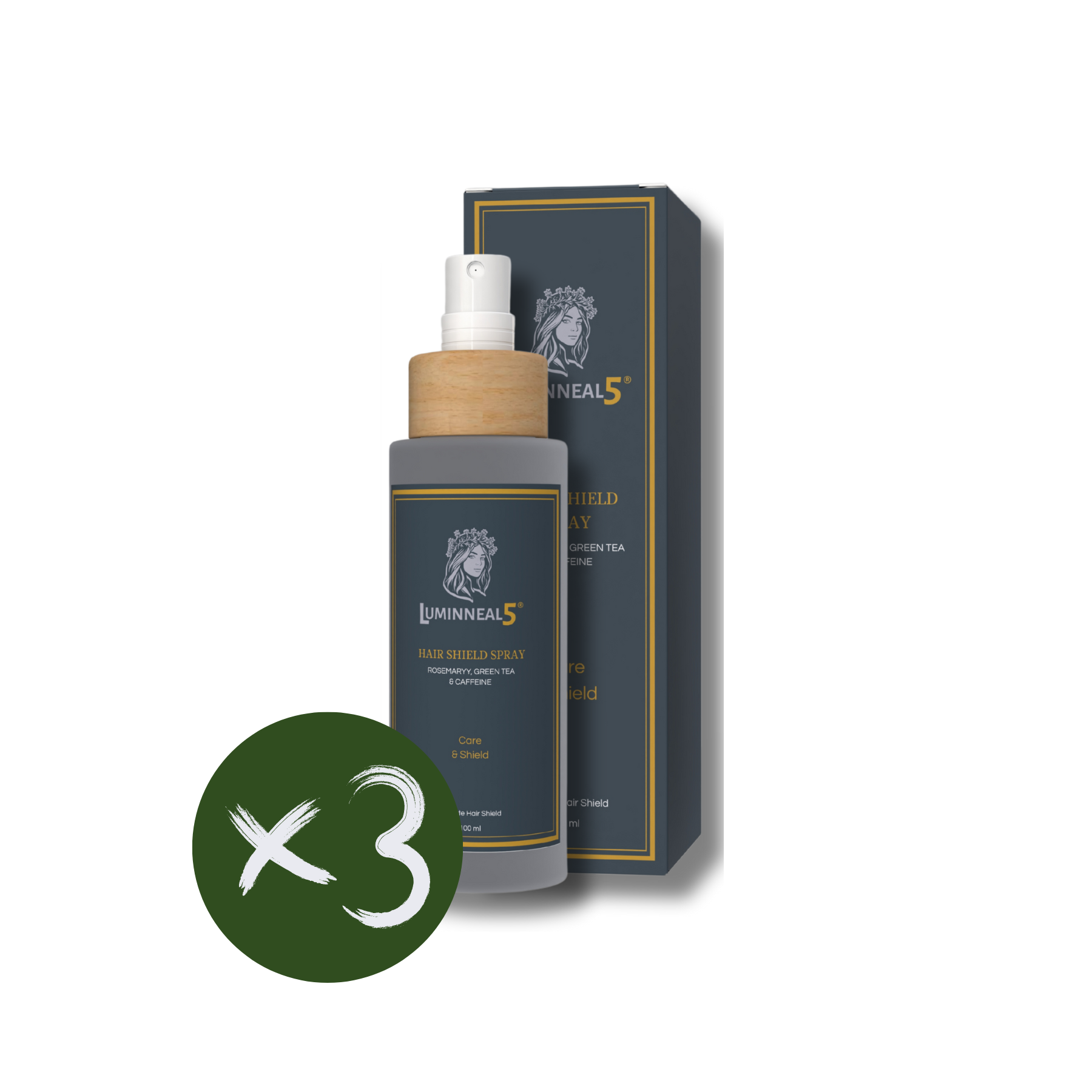 Luminneal5 hair revitalizing spray bottle with packaging on a white background