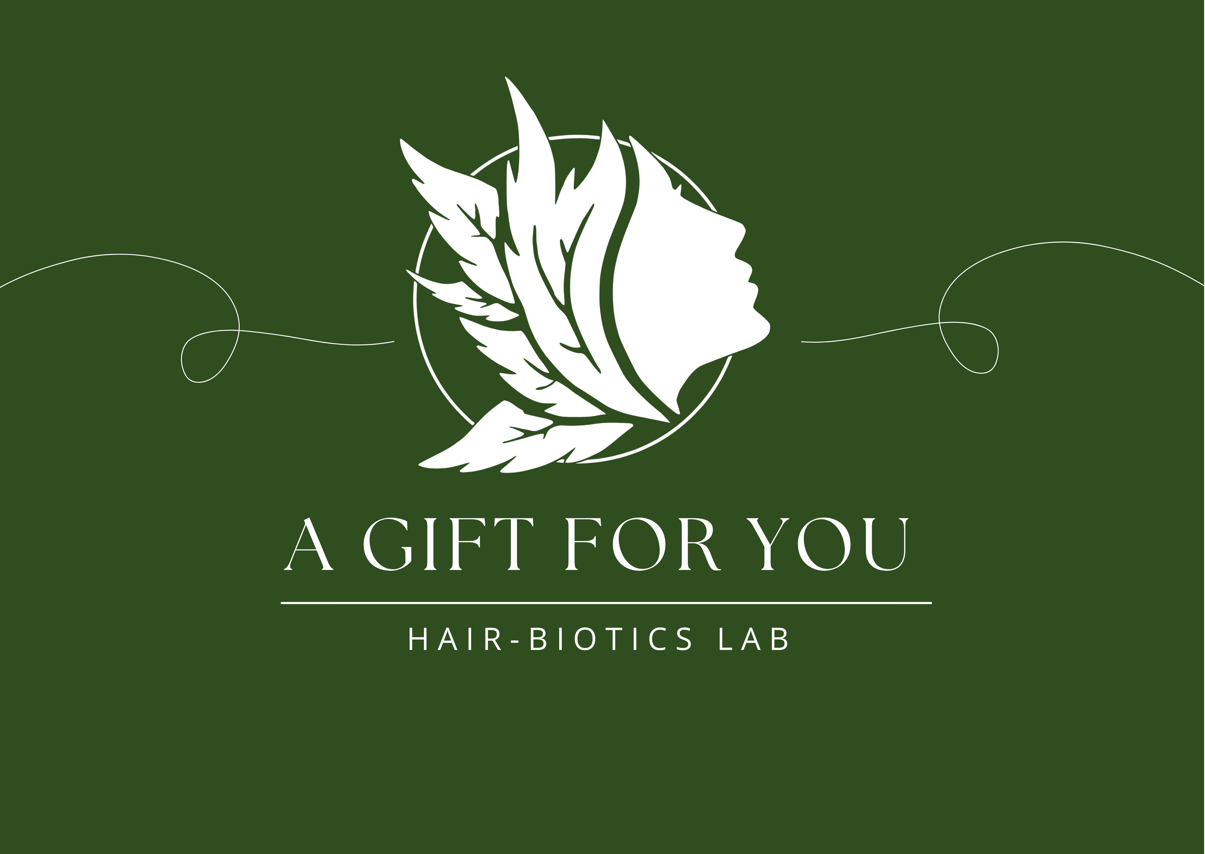 Gift card from Hair-Biotics Lab with a circular logo featuring leaf-like shapes and the text 'A GIFT FOR YOU'