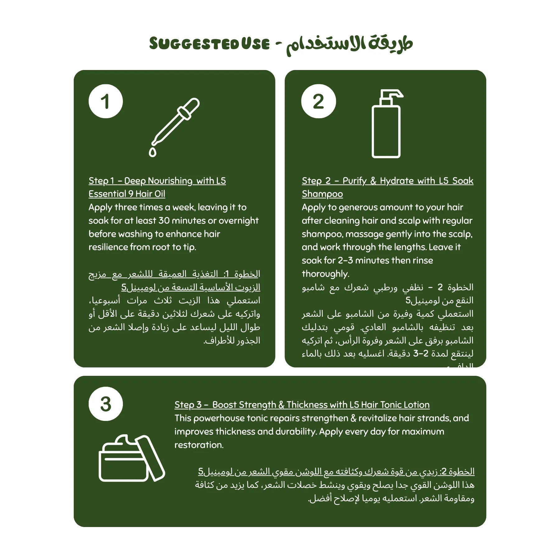 Instructions for hair care product use on a green background Hair Thickening & Revitalizing Set Hair-Tonic vpwvuf-su.myshopify.com Hair Thickening & Revitalizing Set Hair-Tonic vpwvuf-su.myshopify.com